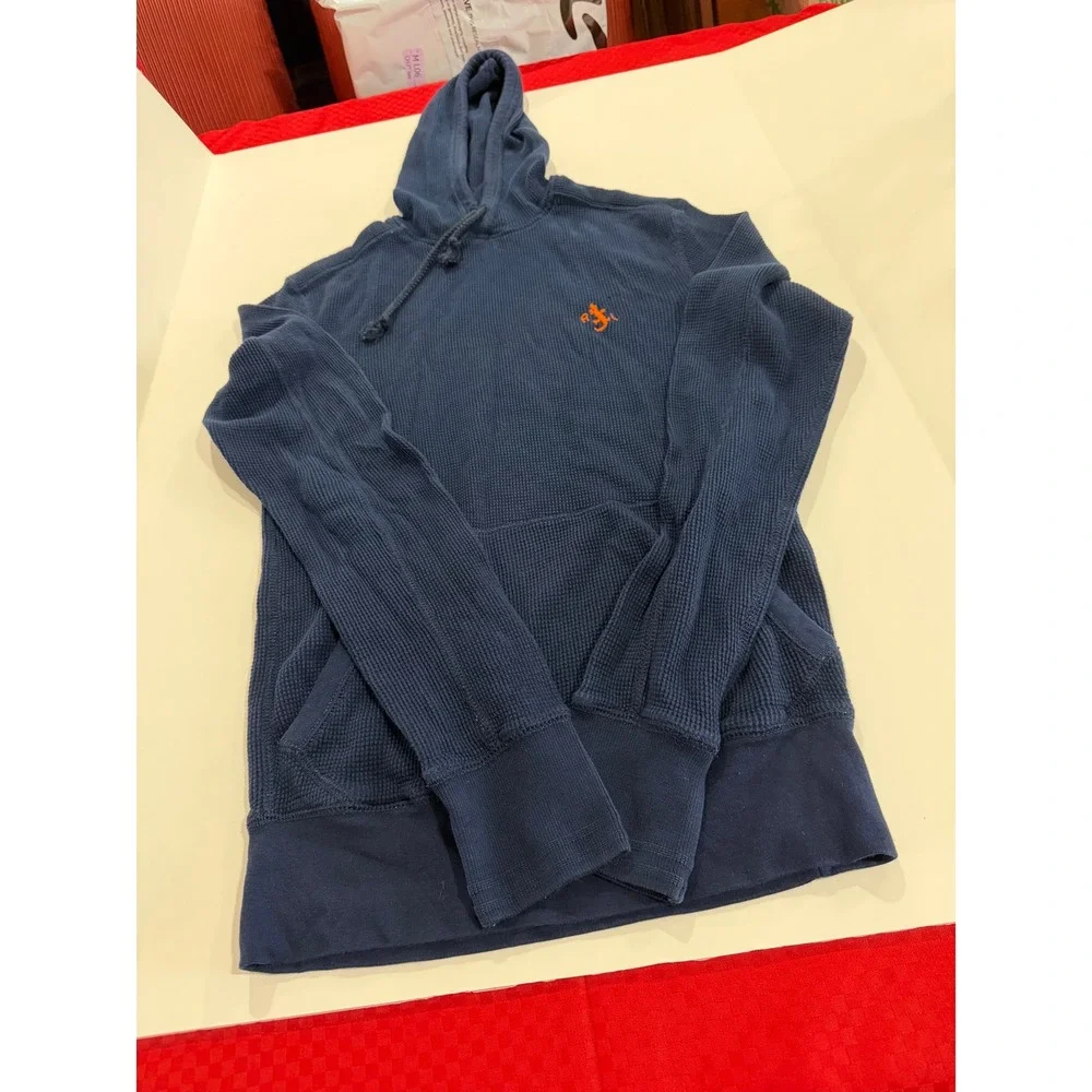 Polo Ralph Lauren Mens Waffle Knit Thermal Hoodie Navy Blue Lizard Logo Small‎